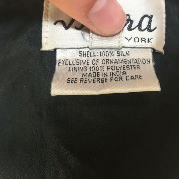 Vtg Open Front Black Bead & Sequins Silk Jacket XL - Picture 7 of 8